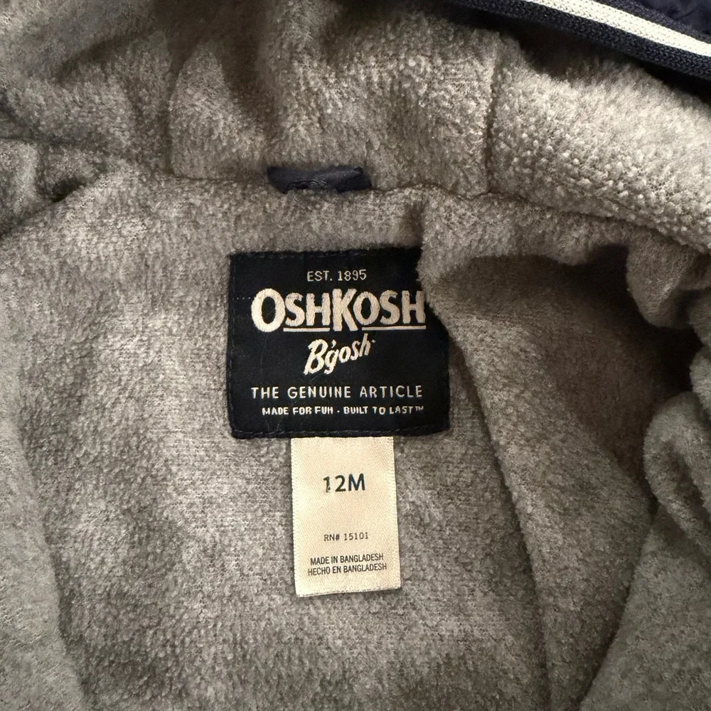OshKosh Bgosh Boys Blue Colorblock Fleece‎ Lined Hooded Windbreaker Jacket 12M
